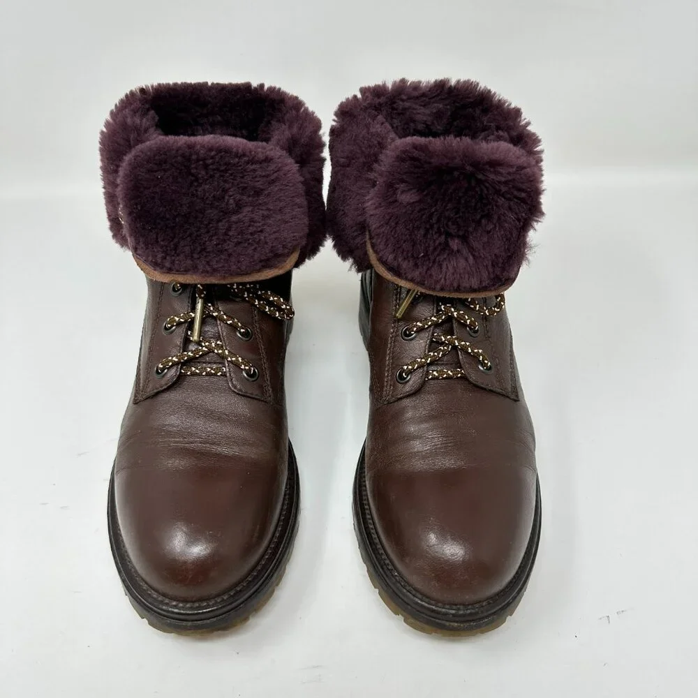 Boemos Genuine Shearling Women's Boots Leather Lace Up Fold Down Size 39